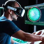 A person wearing a futuristic VR headset is intensely focused on a highly realistic immersive simulation, such as a complex surgical procedure or the intricate repair of an aircraft engine. Dynamic, real-time holographic data overlays illuminate their actions, showing immediate, precise feedback: incorrect movements are highlighted in red and instantly transition to green upon correction. The scene conveys a sense of rapid skill acquisition, precision, and the power of instant guidance, with a high-tech, clean aesthetic.