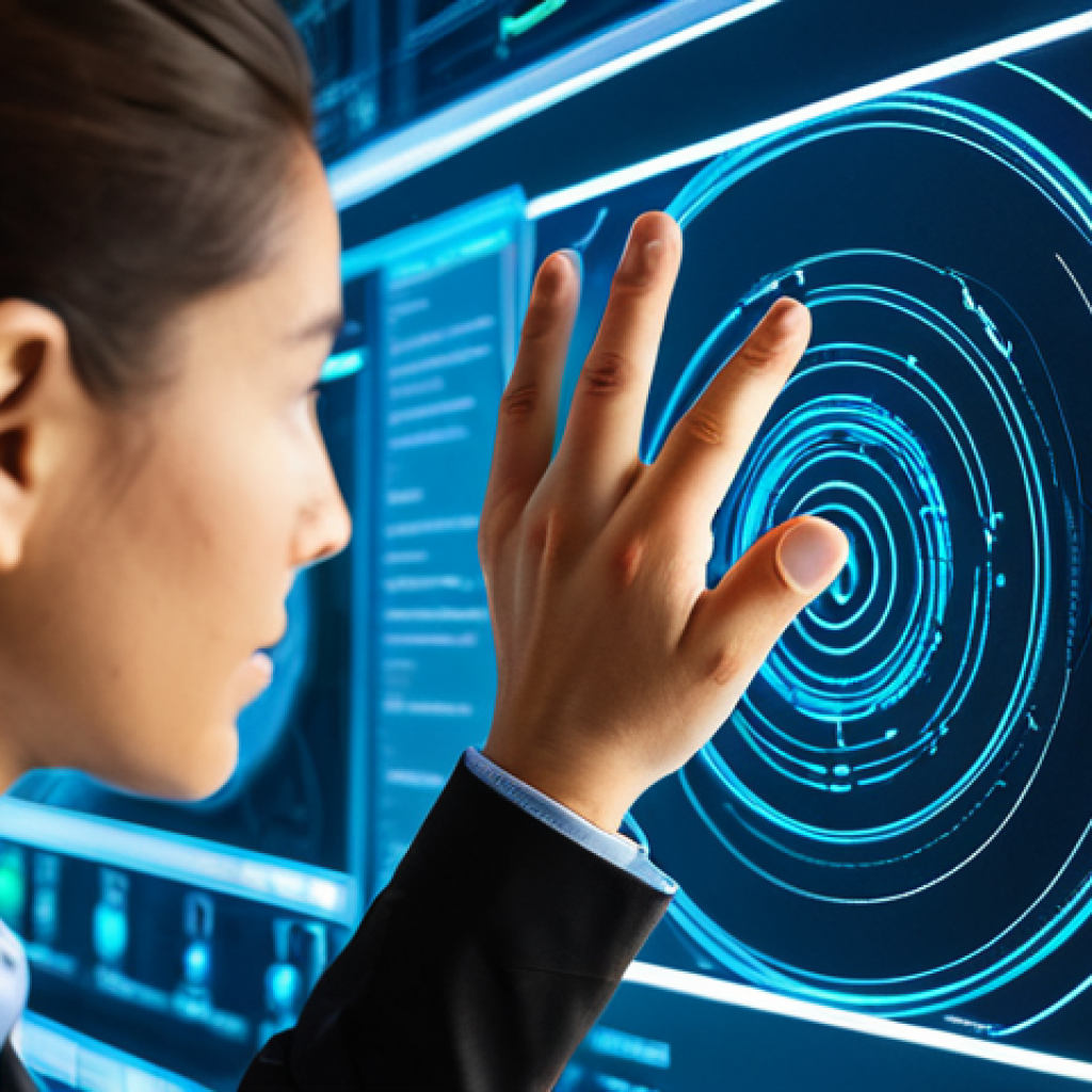 A professional individual, fully clothed in a modest business suit, deeply focused while interacting with a holographic display showing complex data visualizations within a high-tech simulation room. The scene emphasizes innovation and active problem-solving in a digital learning environment, reflecting modern educational technologies. The individual's hands are well-formed and naturally posed, demonstrating engagement with the interface. The background is sleek and futuristic, reflecting advanced technology and a professional setting. Safe for work, appropriate content, fully clothed, professional, perfect anatomy, correct proportions, natural pose, well-formed hands, proper finger count, natural body proportions, professional photography, high quality.