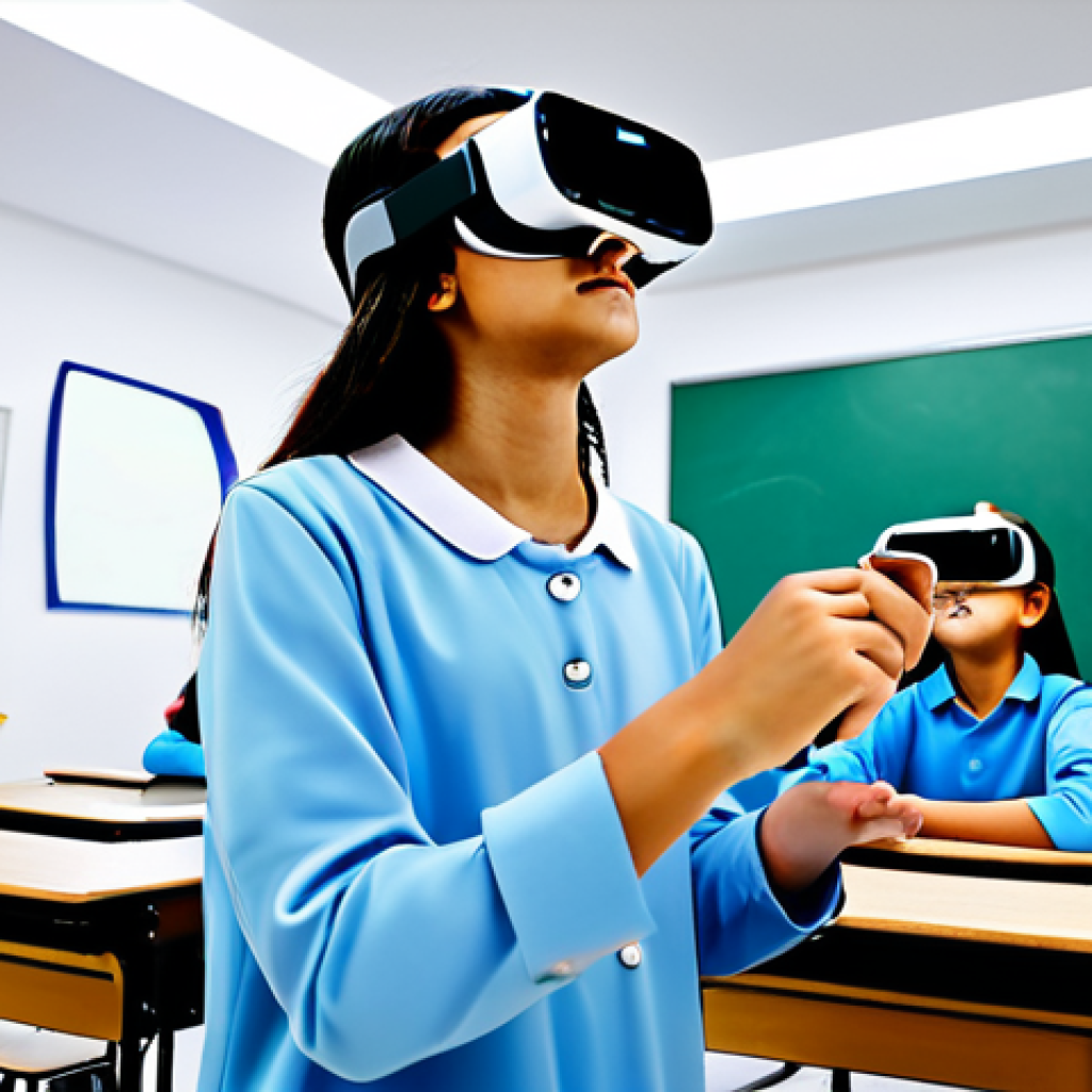 몰입형 학습 환경에서의 기술적 도전 과제 - Modern Classroom with VR Integration**

"A bright, modern classroom in a Middle Eastern school, full...