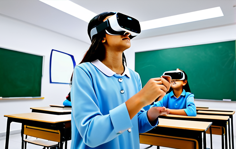 몰입형 학습 환경에서의 기술적 도전 과제 - Modern Classroom with VR Integration**

"A bright, modern classroom in a Middle Eastern school, full...