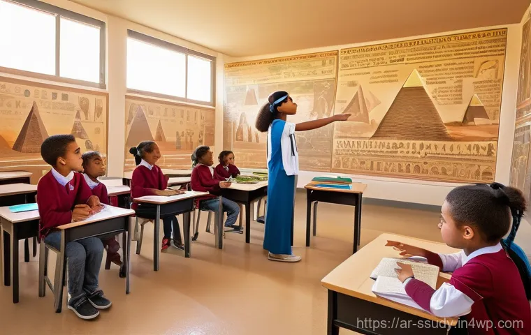 몰입형 학습 환경에서의 정책적 지원 방안 - **Immersive Ancient World Exploration**
    A group of diverse elementary school students, both boys...