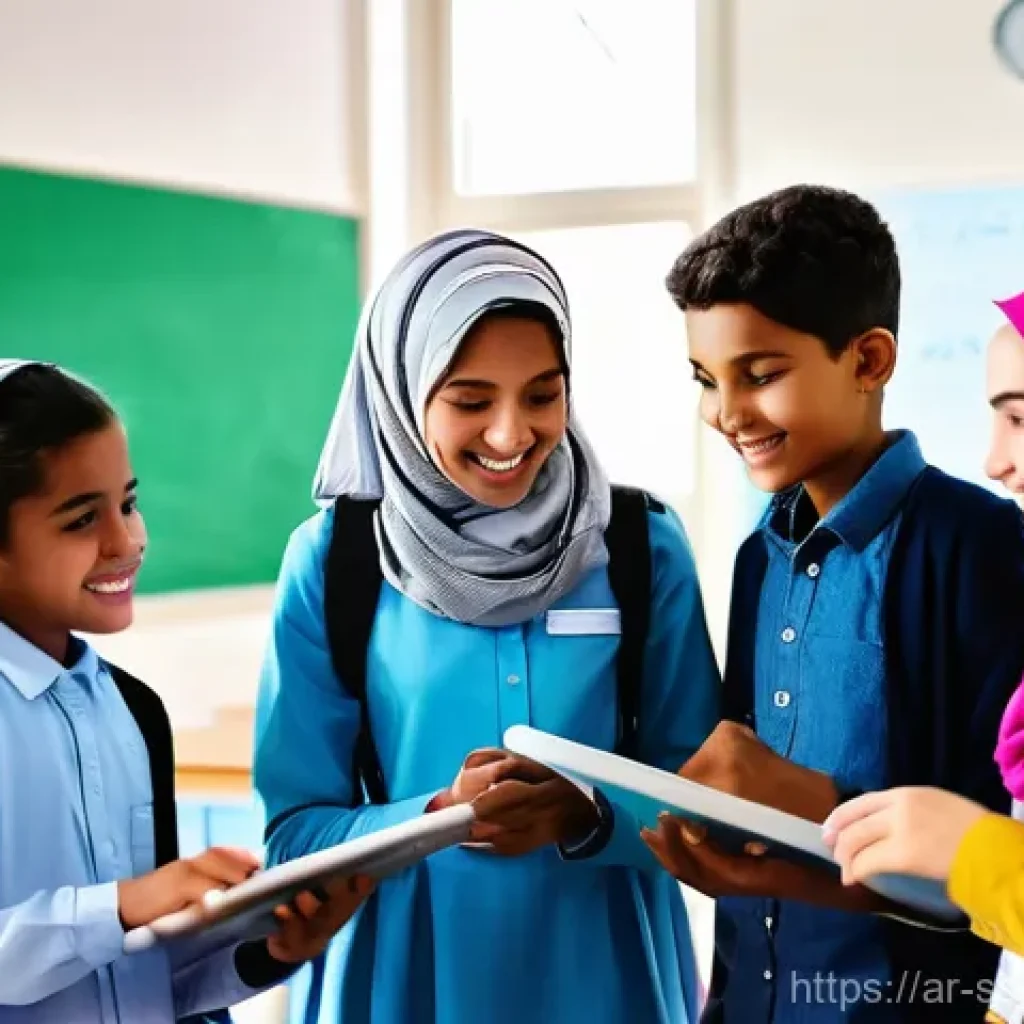 학생 참여를 높이는 몰입형 학습 기법 - **Prompt:** A diverse group of male and female students, aged 10-14, dressed in modern, modest schoo...