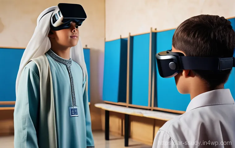 학생 참여를 높이는 몰입형 학습 기법 - **Prompt:** A diverse group of male and female students, aged 10-14, dressed in modern, modest schoo...