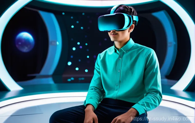 몰입형 학습 환경에서의 지속 가능한 발전 - A young Arab male student, approximately 16 years old, with short dark hair, wearing a clean, modern...