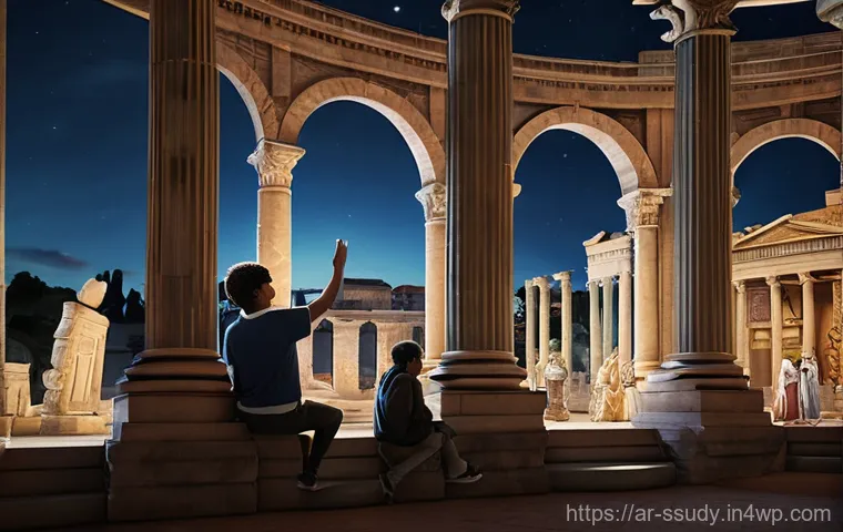 VR 가상 현실  교육의 몰입형 학습 효과 - **Prompt 1: Immersive Ancient World Exploration**
    "A group of diverse teenagers, around 15-18 ye...