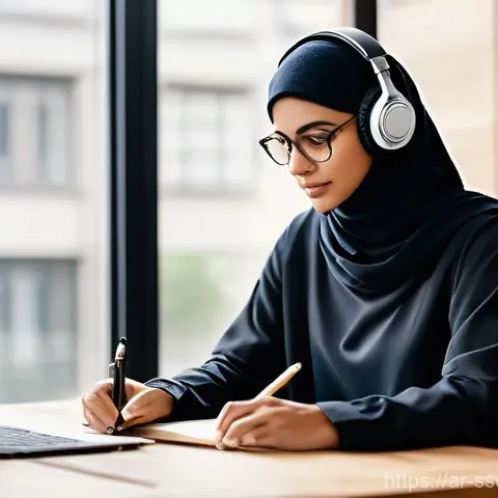 몰입형 학습 환경의 장애물 극복 전략 - **Prompt 1: Focused Learning in a Modern Setting**
    "A an adult of Arab descent, wearing stylish ...