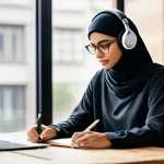 Home 19 몰입형 학습 환경의 장애물 극복 전략 - **Prompt 1: Focused Learning in a Modern Setting**
"A an adult of Arab descent, wearing stylish ...