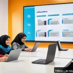 Home 18 몰입형 학습을 위한 협력적 학습 모델 - A vibrant classroom scene in a modern Arab educational setting, showing diverse students actively en...