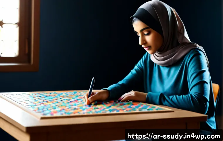 몰입형 학습과 인지적 도전의 관계 - Photorealistic Arab university student wearing modest casual clothing and a hijab, seated at a clean...