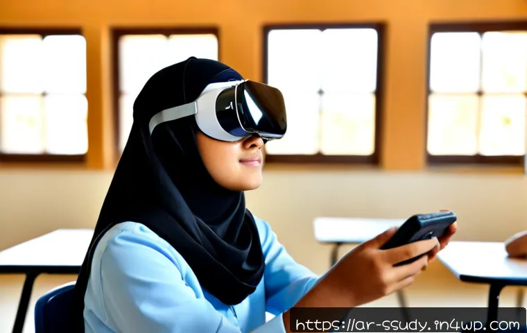 몰입형 학습이 학생 성취에 미치는 영향 - Photorealistic immersive learning classroom in a modern Arab secondary school, focused teenage stude...